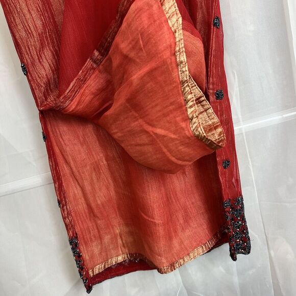 red shimmery beaded summer shift mini dress vacation wedding sz Md boho fairy - Picture 8 of 10